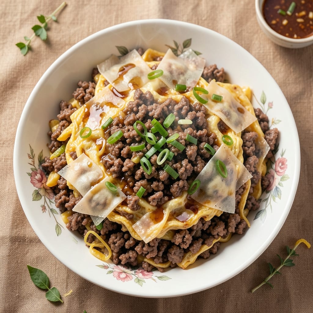 Chinese Minced Beef With Egg Recipe: Wonton-Crusted Bites With Silky Scramble Hearts
