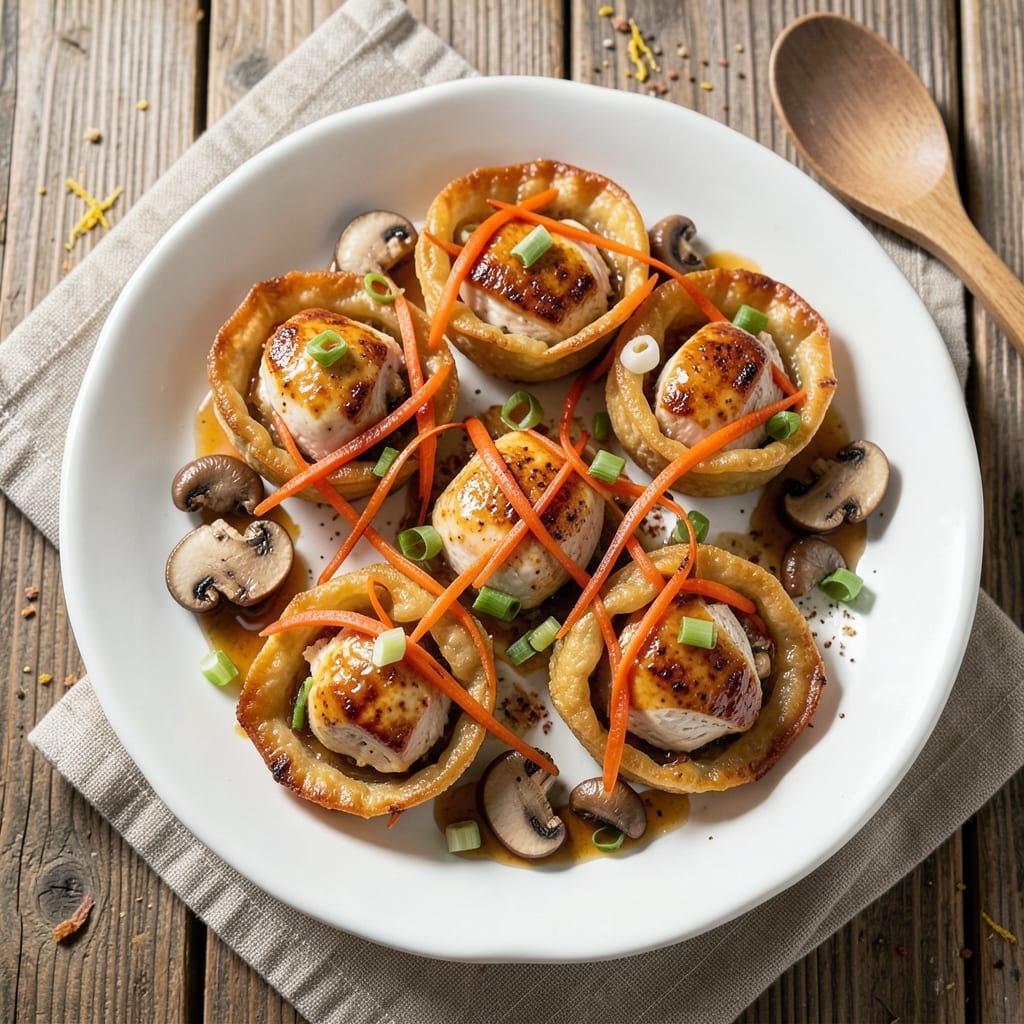 Deconstructed Chicken Egg Roll Recipe: Crispy Wonton Cups with Shredded Chicken and Silky Scramble Hearts