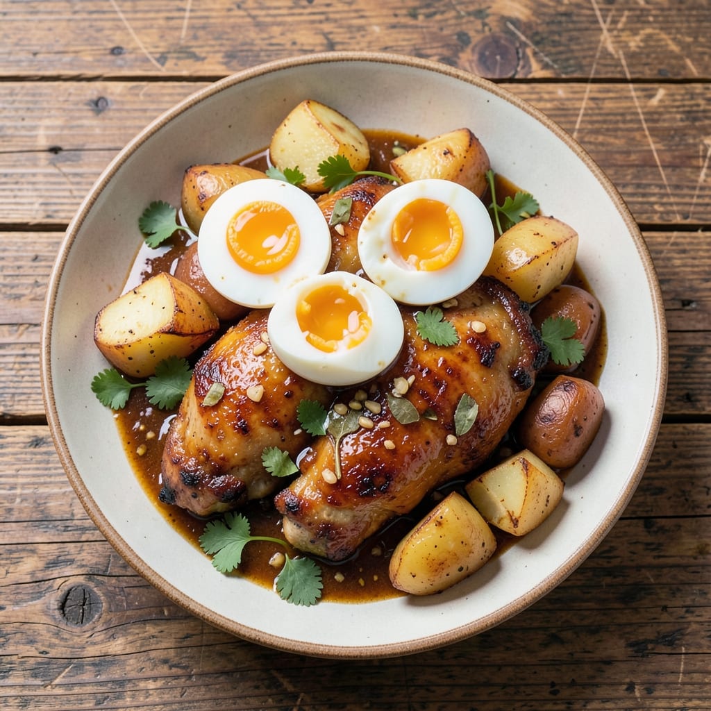 Chicken Adobo With Egg and Potato Recipe: Filipino Comfort Bowl With Tangy Vinegar Magic