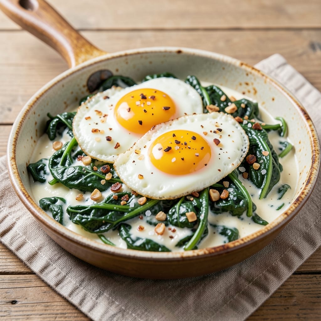 Creamed Spinach With Egg Recipe: Fluffy Scrambled Eggs Nestled in Creamy Greens