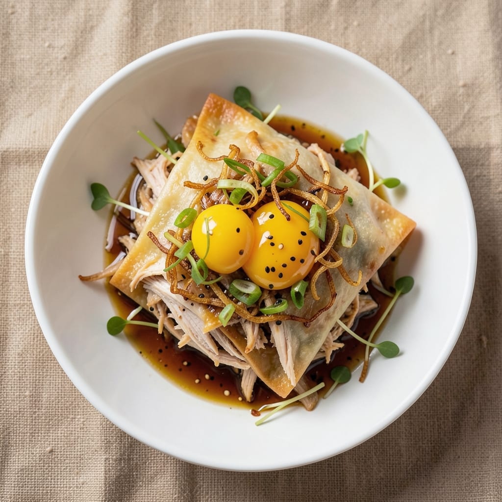 Double Egg Chicken Roll Recipe: Crispy Wonton Cups with Perfectly Poached Yolk