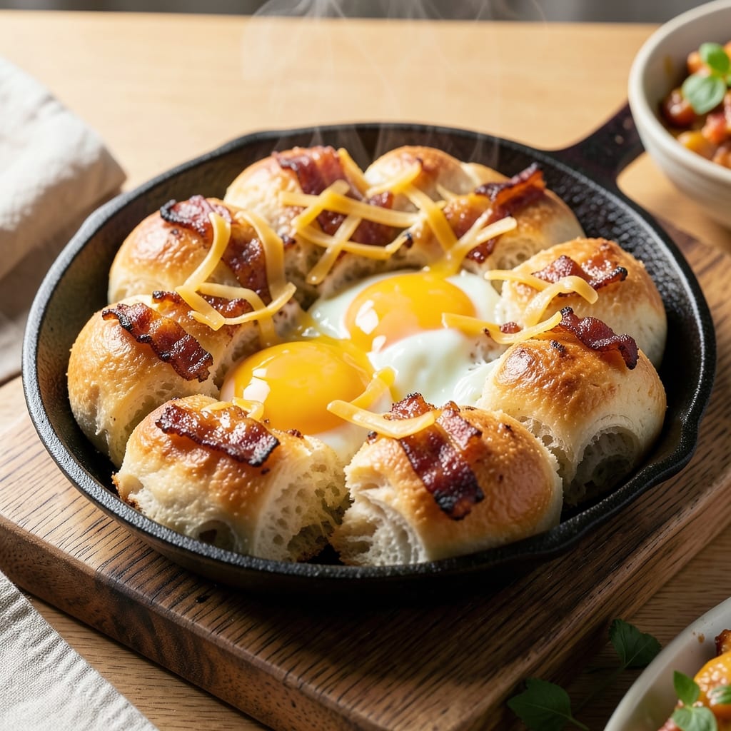 Bacon, Egg, and Cheese Monkey Bread Recipe: Pull-Apart Crunch With Gooey Yolk Hearts