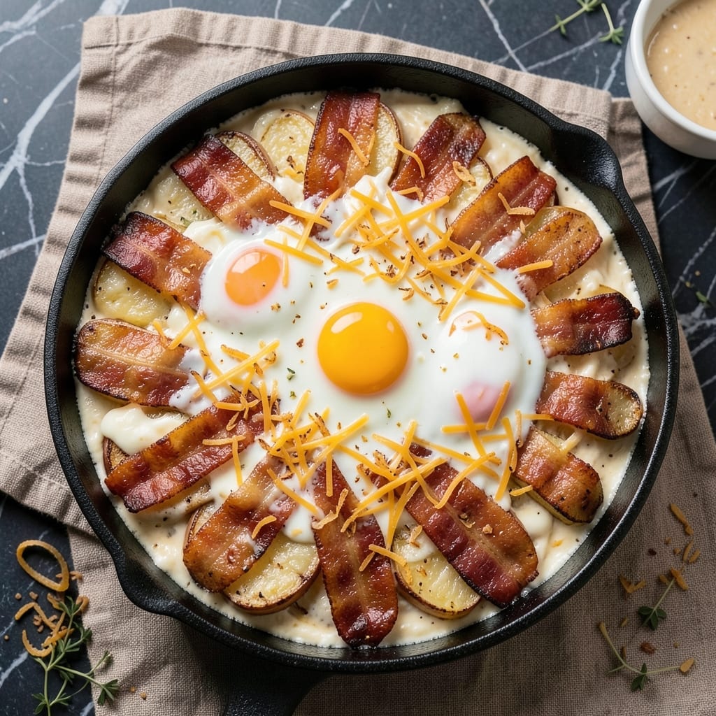 Bacon Egg Cheese Potato Casserole Recipe: Crispy Potato Layers With Melty Cheese Rivers