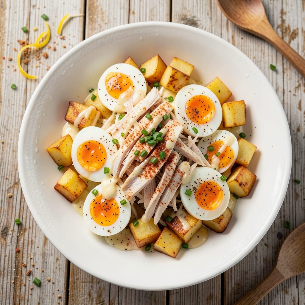Chicken Egg and Potato Salad Recipe: Crispy Potatoes and Silky Egg Ribbons