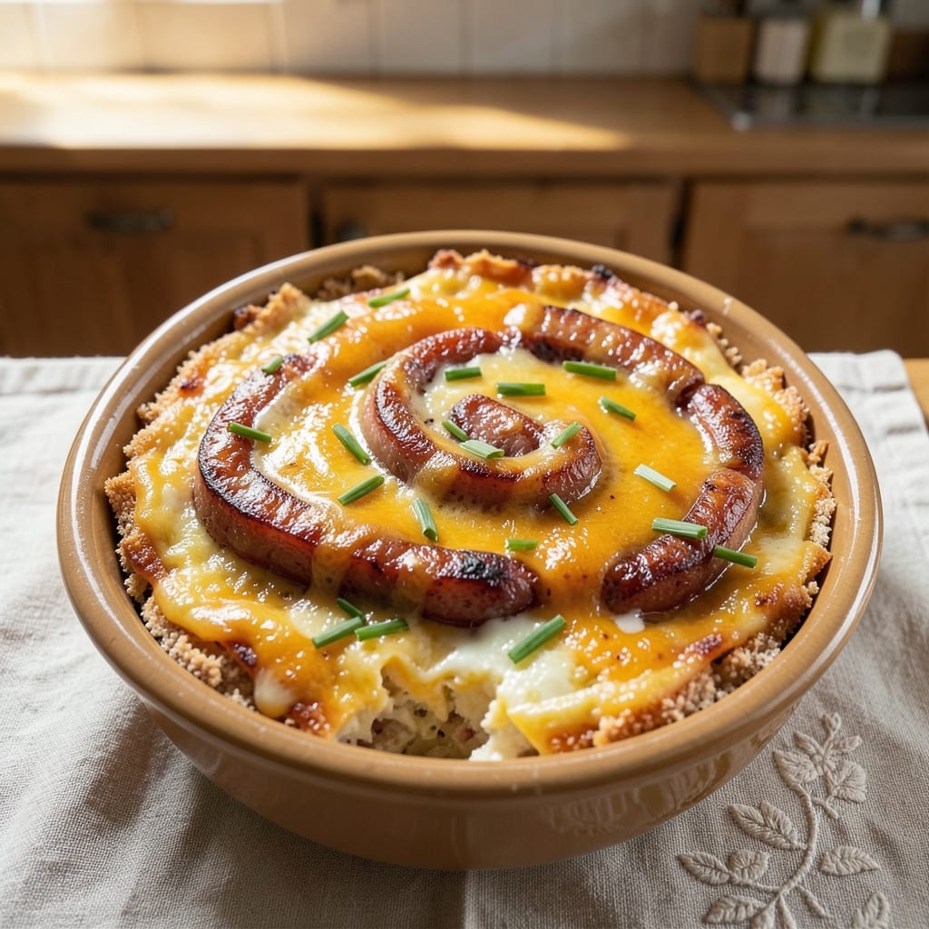 Baked Egg and Sausage Casserole Recipe: Crispy Top, Runny Yolk Rivers Inside