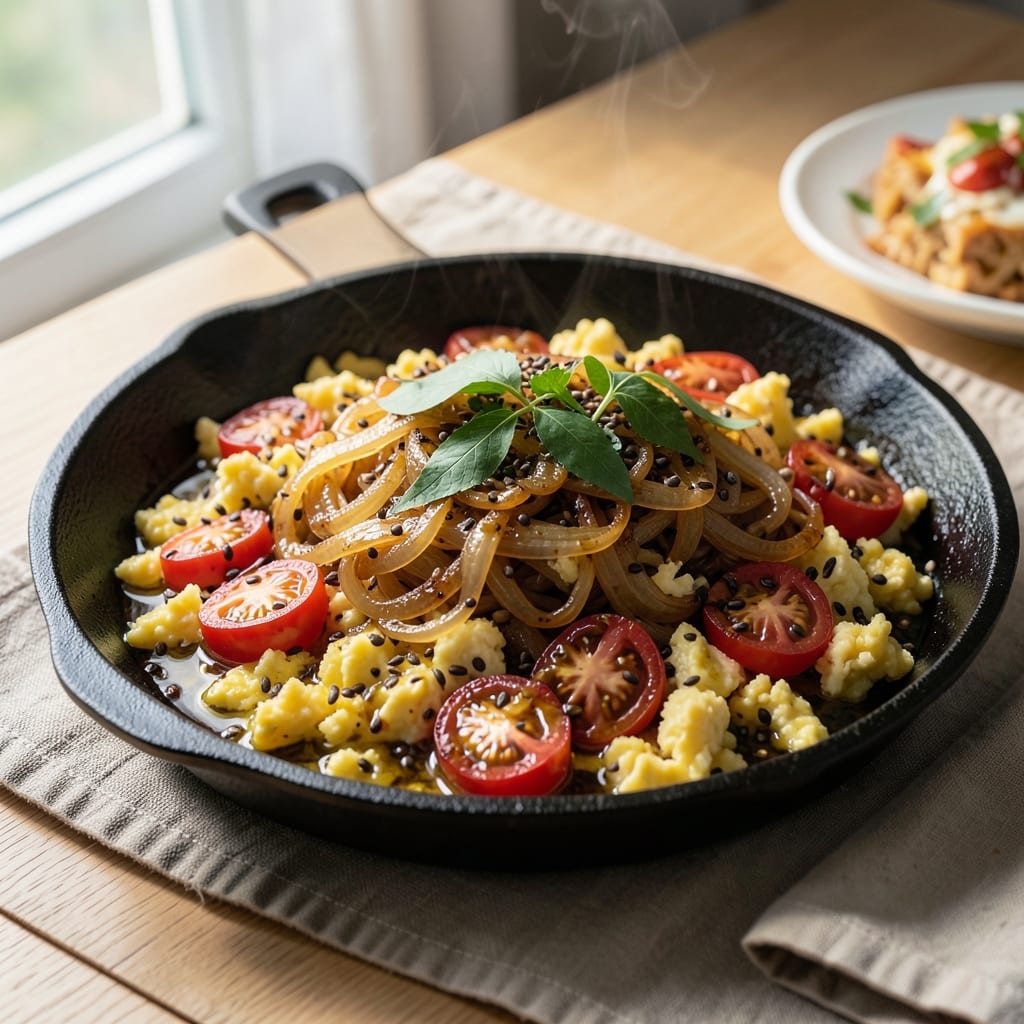 Different Egg Bhurji Recipe: Spiced Onion and Tomato Base With Silky Scrambled Egg Ribbons