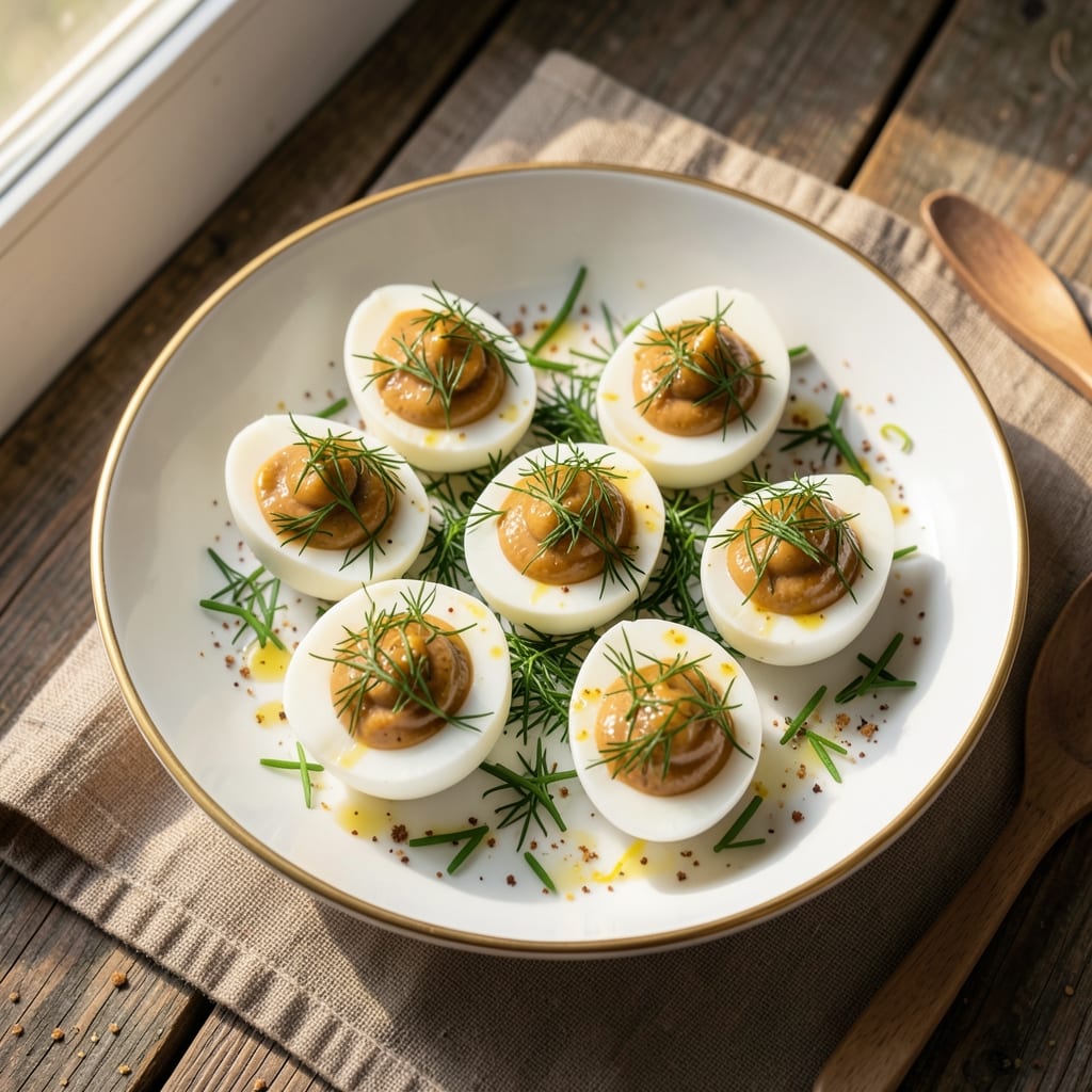 Deviled Egg Tulips Recipe: Herb-Infused Yolk Swirls With Crispy Celery Topping