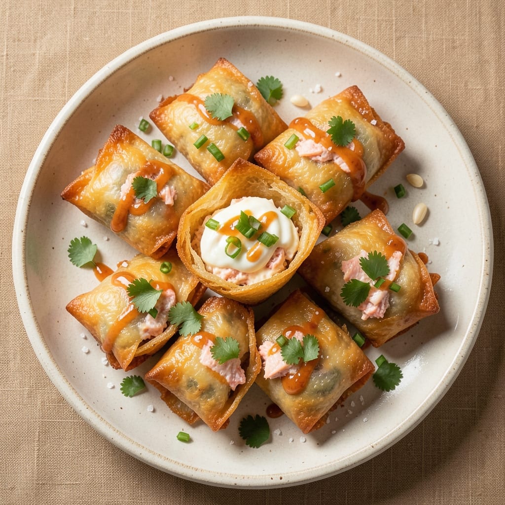 Crab Rangoon Egg Rolls with Imitation Crab Meat Recipe: Crispy Wonton Shells With Creamy Crab Filling
