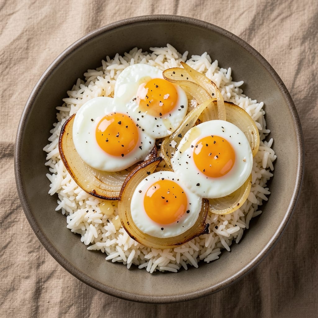 Egg and Onion Bowl Recipe: Crispy Fried Onions Top Silky Poached Eggs