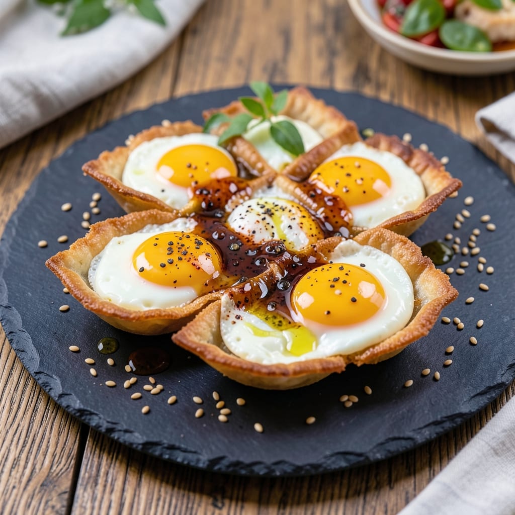 Breakfast Egg Dish Recipe: Crispy Wonton Cups With Smoky Yolk Rivers