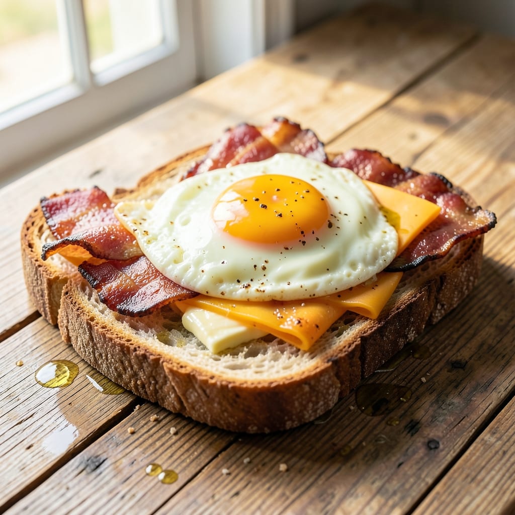 Bacon Egg and Cheese Sourdough Bread Recipe: Crispy-Toasted Layers With Runny Yolk Magic