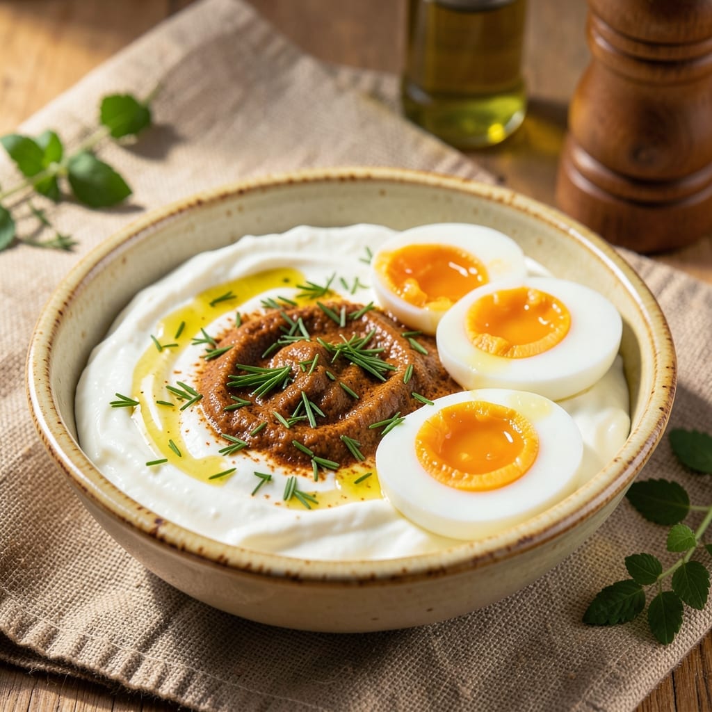 Curried Egg Dip Recipe: Warm Spiced Yogurt With Herbed Crunch