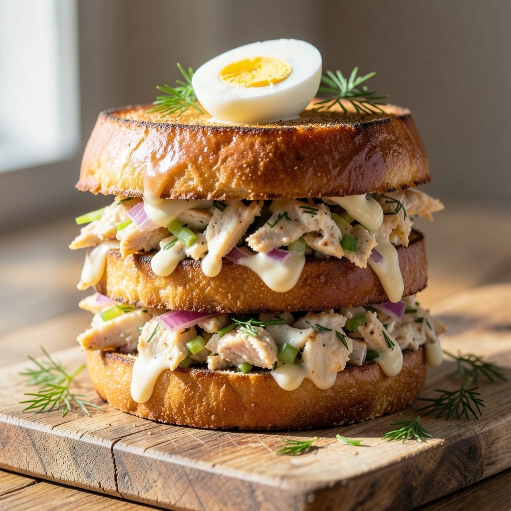 Chicken Salad With Egg Sandwich Recipe: Crispy Toasted Layers With Silky Yolk Streams