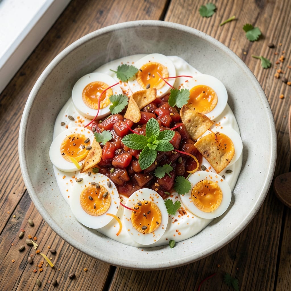 Boiled Egg Chaat Recipe: Spiced Yogurt and Crunchy Topping Symphony