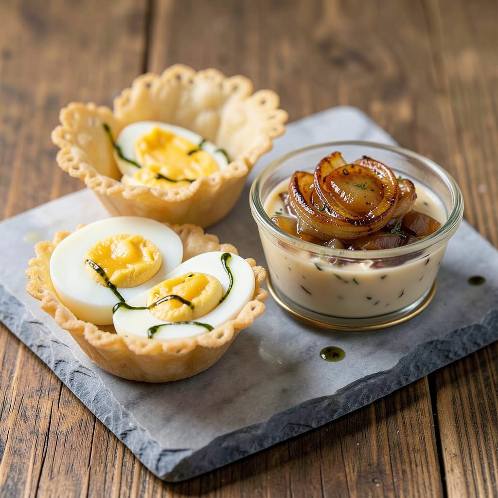 Deviled Egg Recipe with French Onion Dip: Crunchy Wonton Cups Meet Silky Yolk Streams