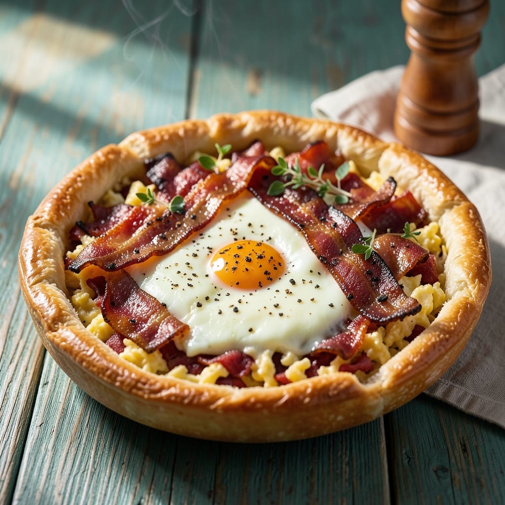 Bacon Egg Puff Pastry Pie Recipe: Flaky Crust With Smoky Yolk Rivers
